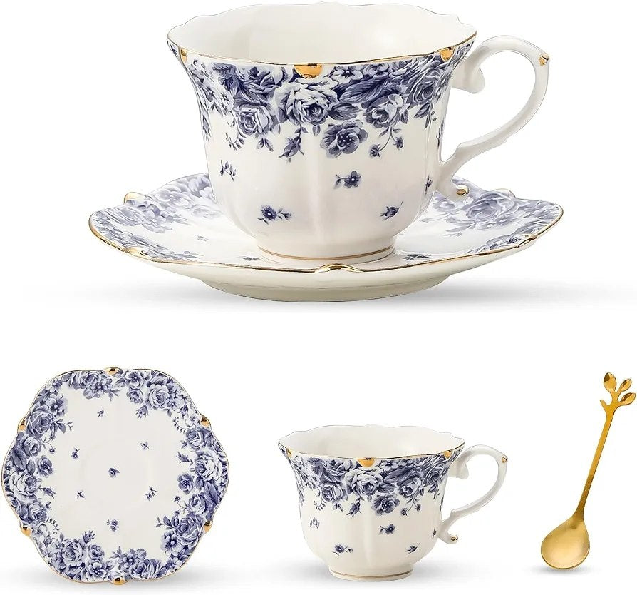 Vintage Blue Rose Tea Set