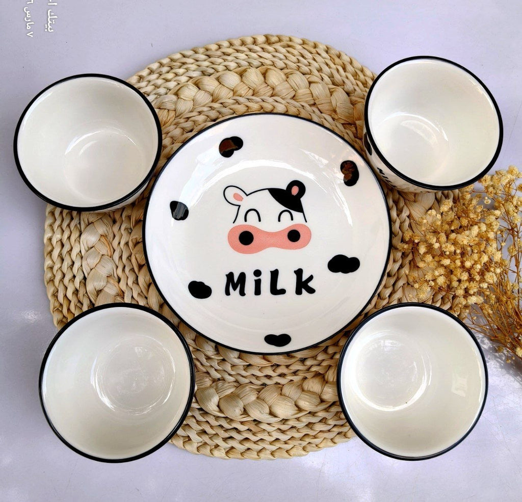 Spotted Cow Bowl & Plate Set