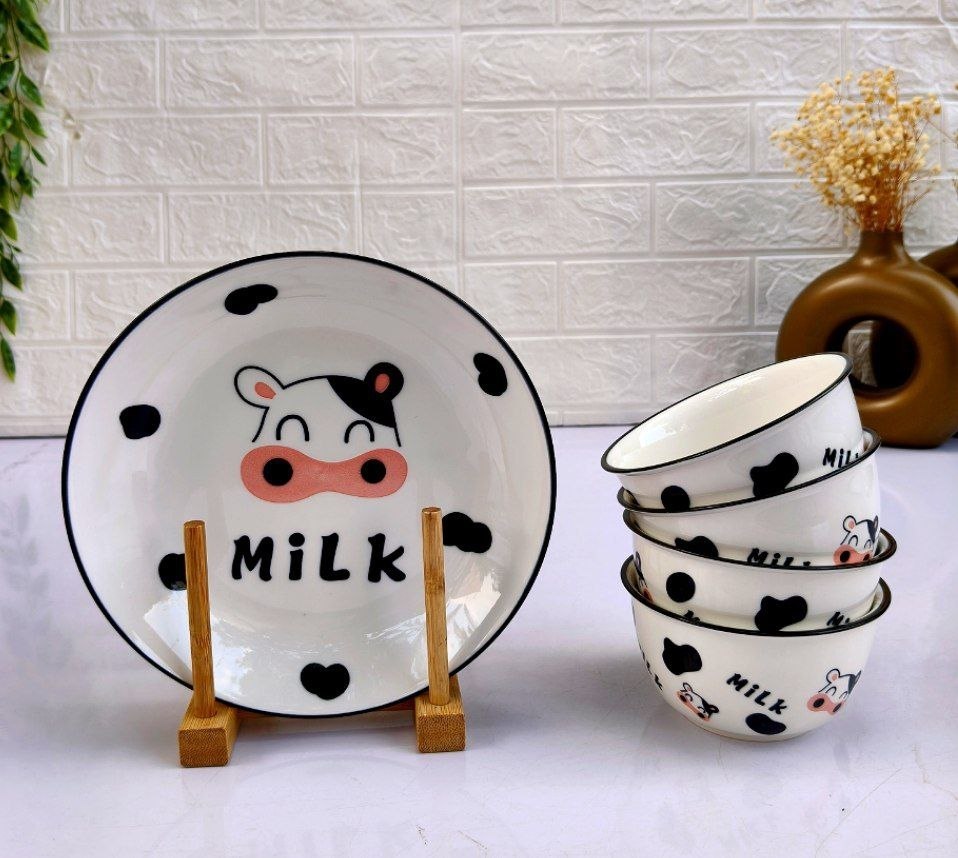 Spotted Cow Bowl & Plate Set