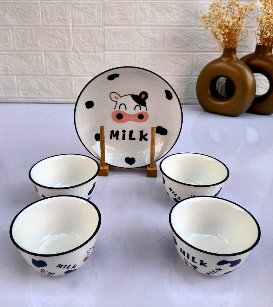 Spotted Cow Bowl & Plate Set