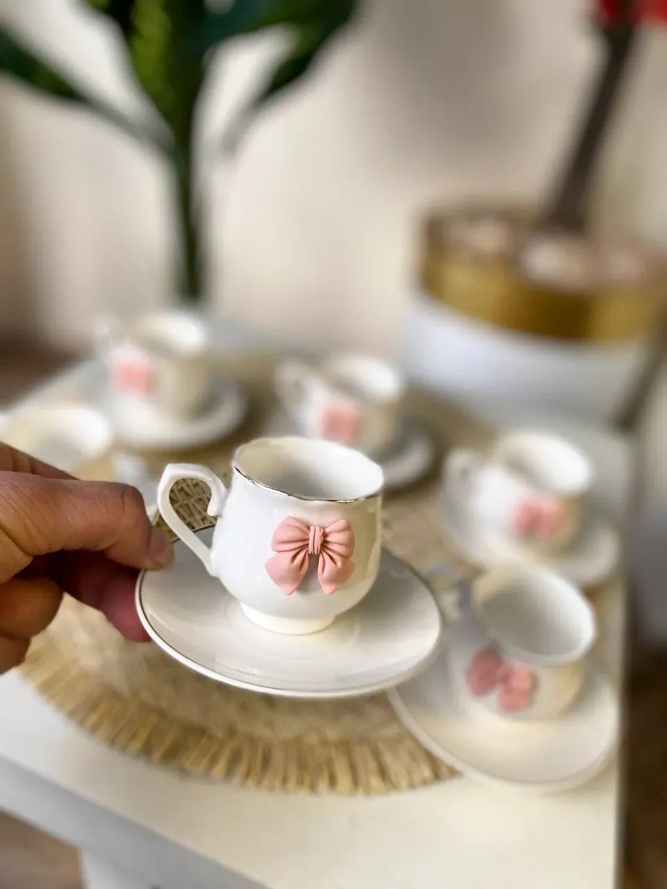 Pink Bow Coffee Set