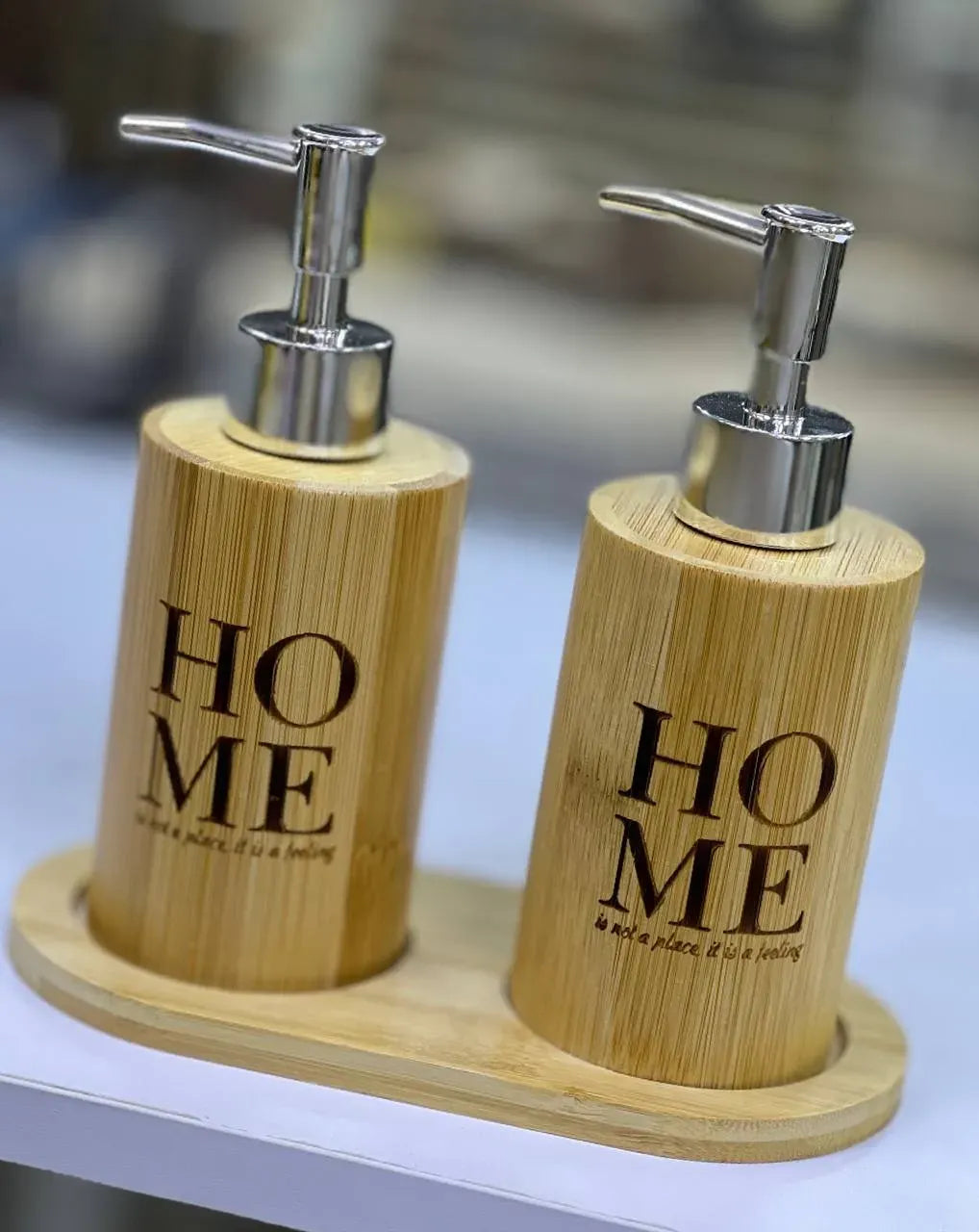 Bamboo Soap Dispenser Set