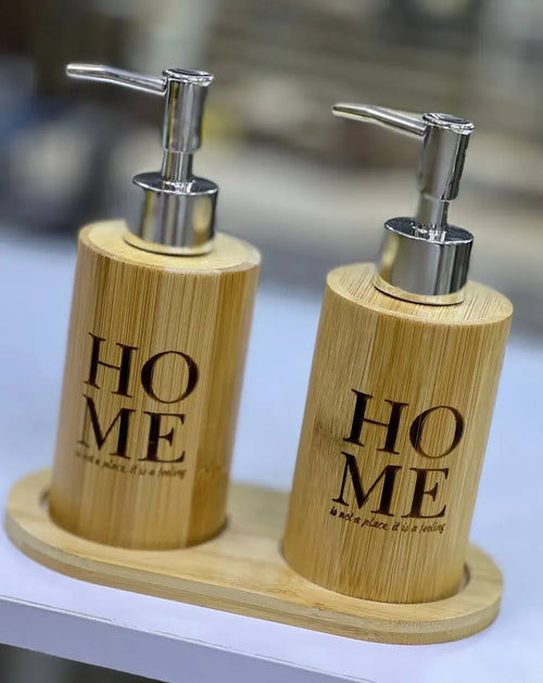 Bamboo Soap Dispenser Set