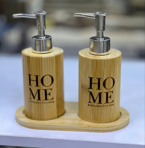 Bamboo Soap Dispenser Set