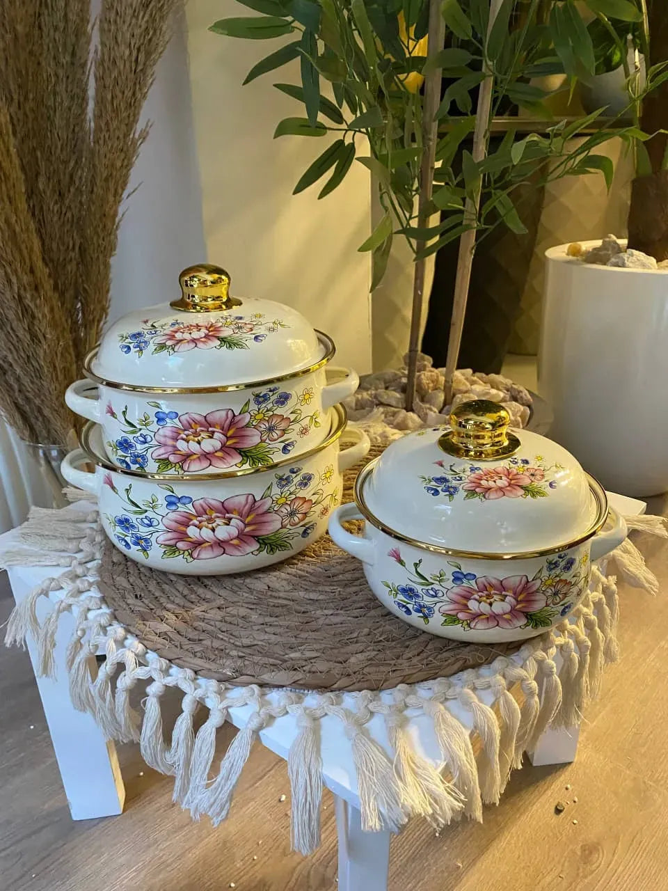 Floral Enamel Pots