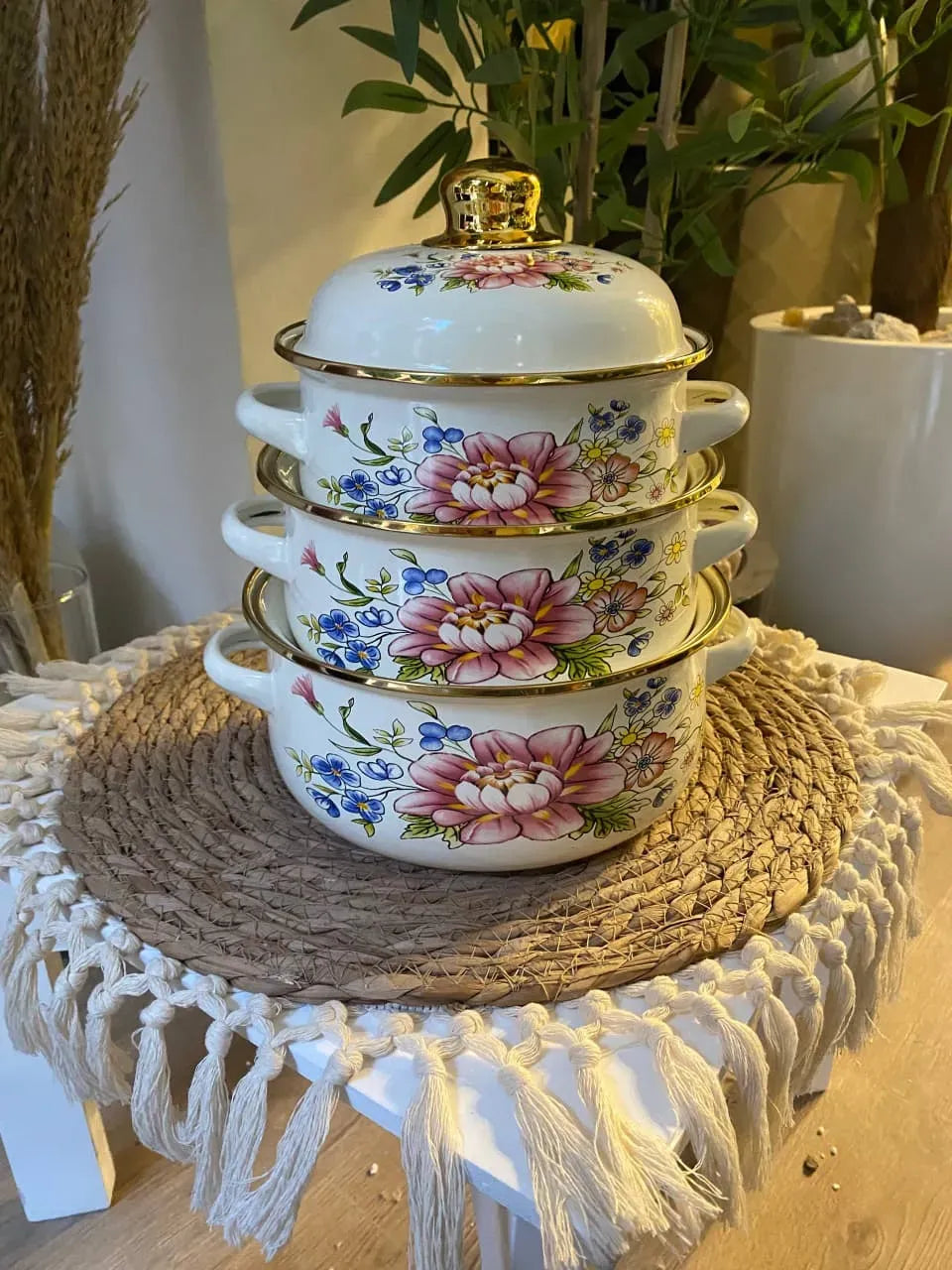 Floral Enamel Pots