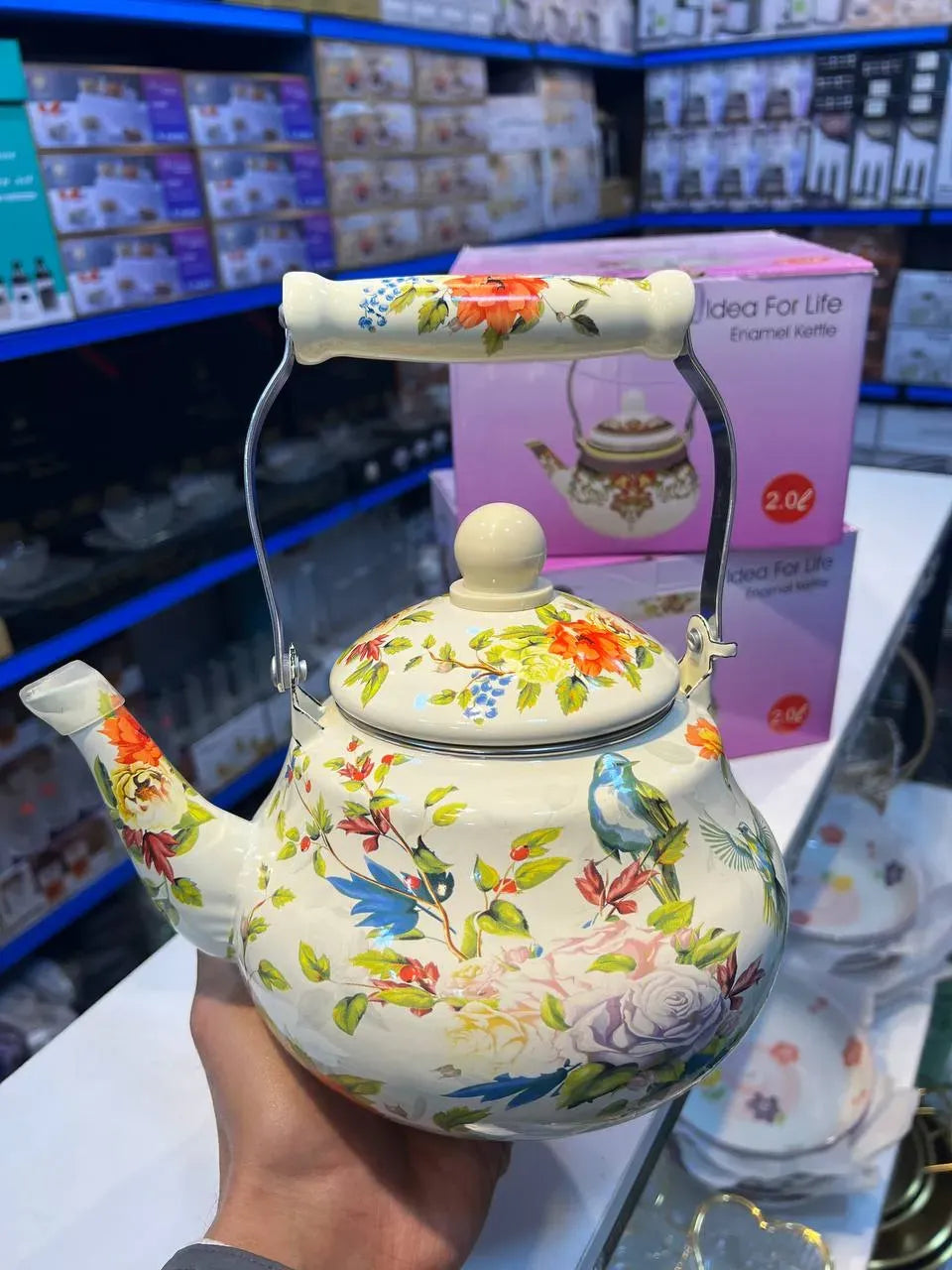Floral Enamel Kettle