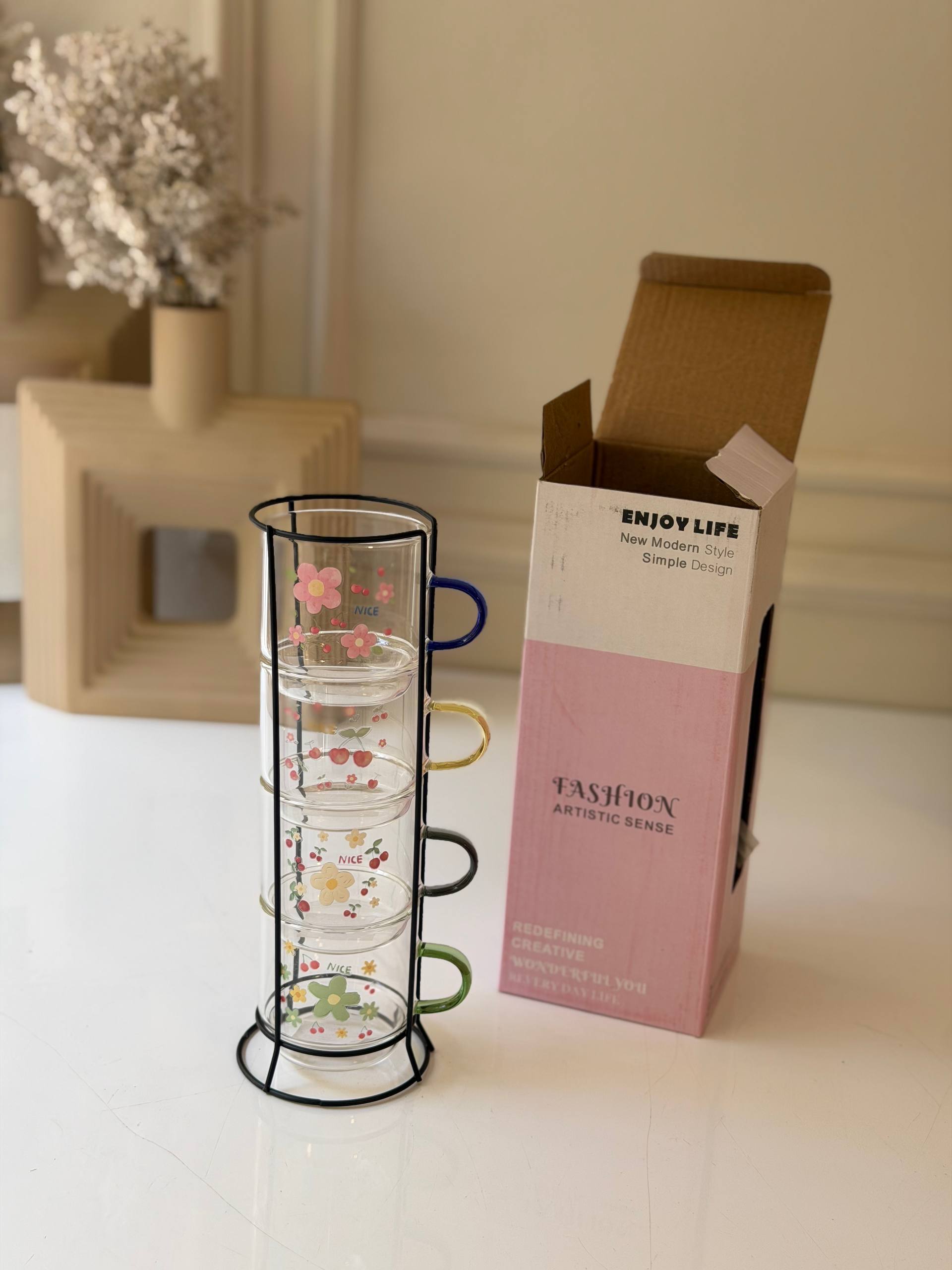 Aesthetic Glass Mug Tower
