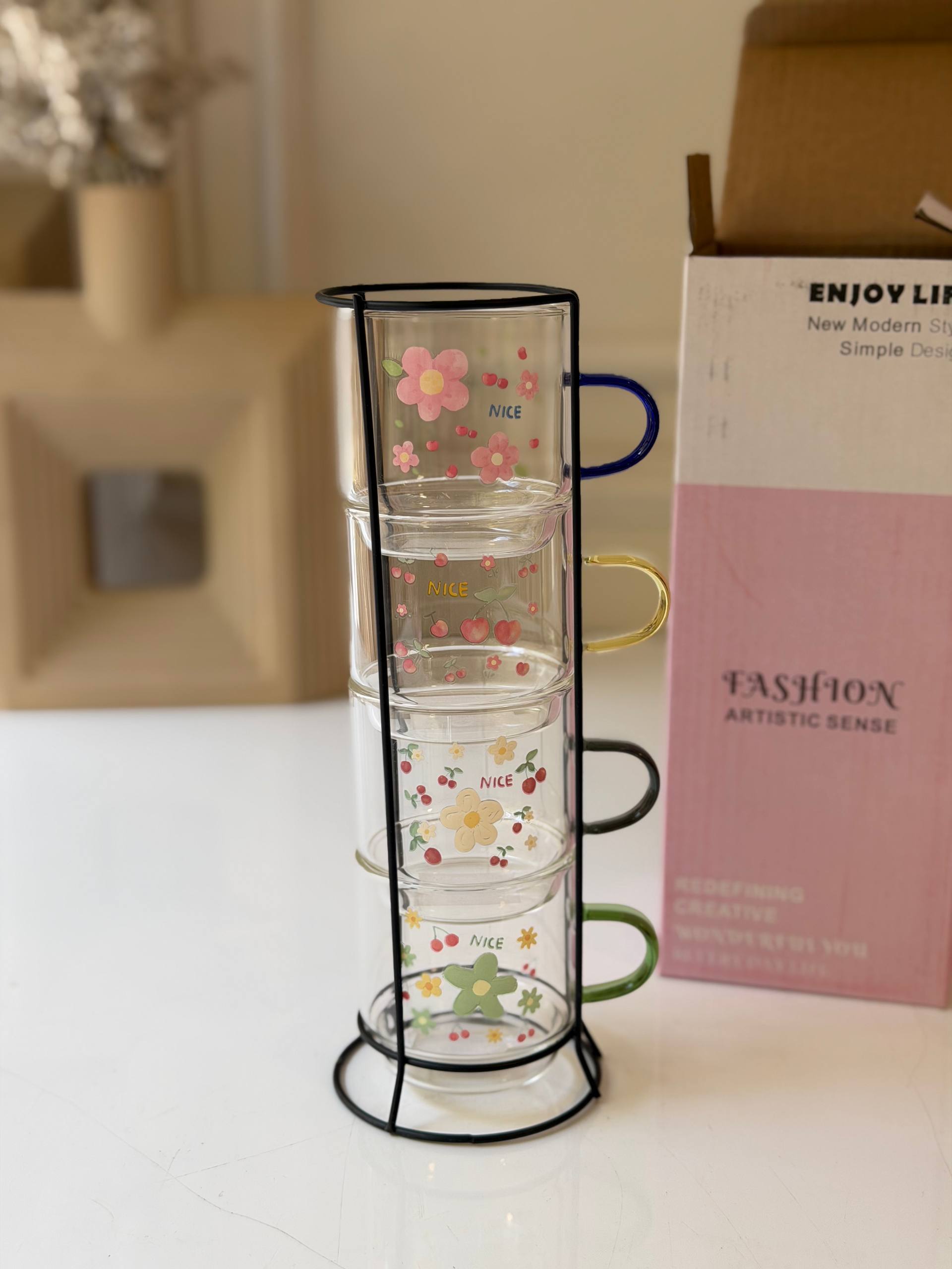 Aesthetic Glass Mug Tower