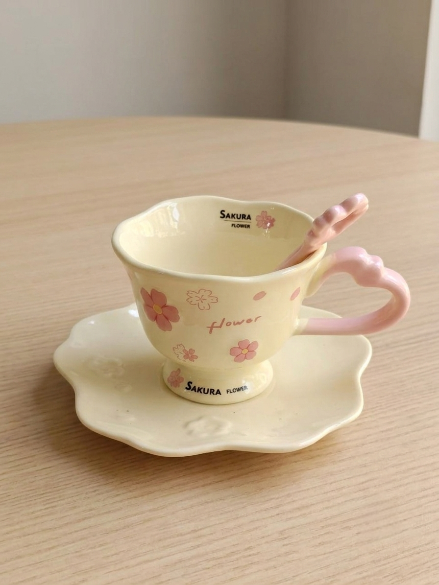 طقم فنجان "ساكورا" الياباني Sakura Cup Star Spoon