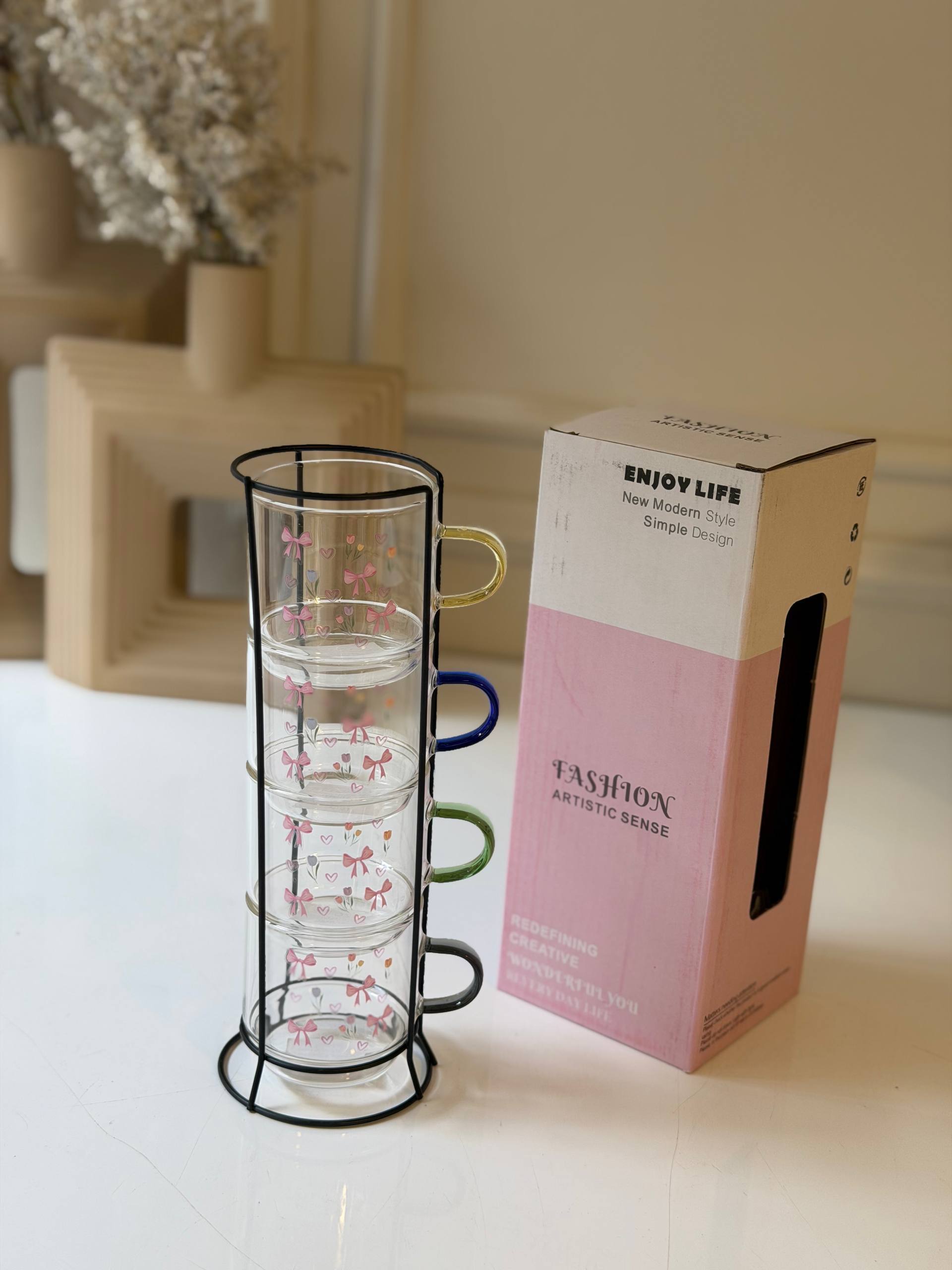 Aesthetic Glass Mug Tower