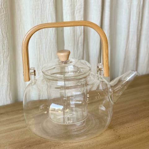 Bamboo Handle Glass Teapot
