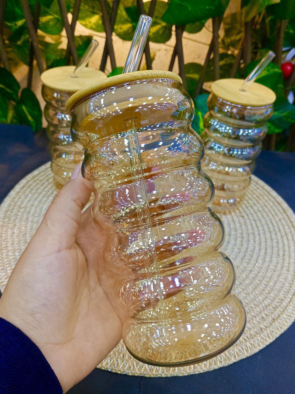 Wavy Bamboo Glass Tumbler
