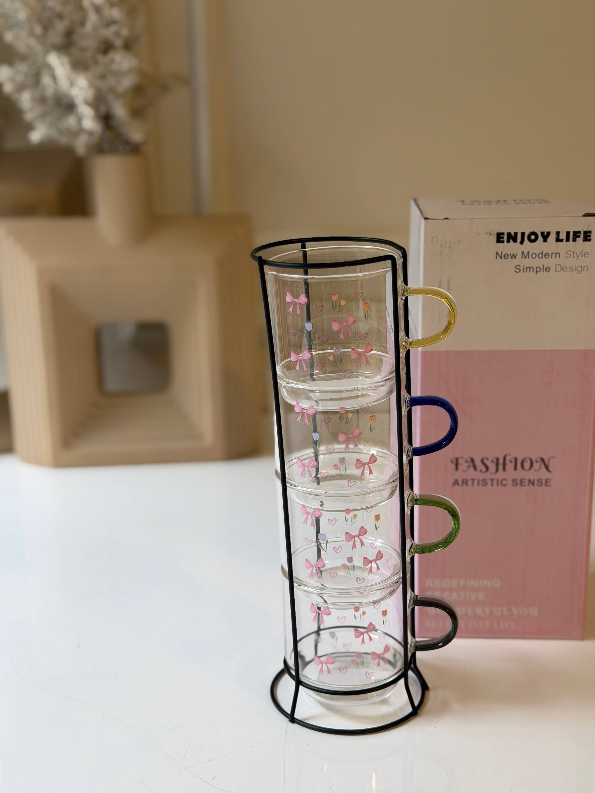Aesthetic Glass Mug Tower
