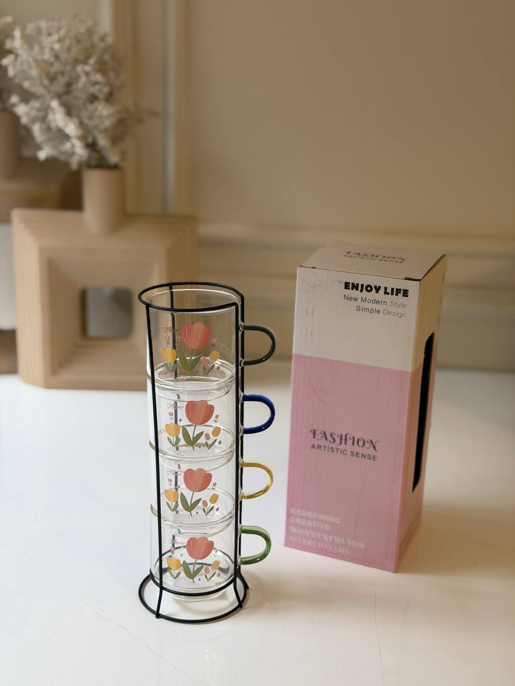 Aesthetic Glass Mug Tower