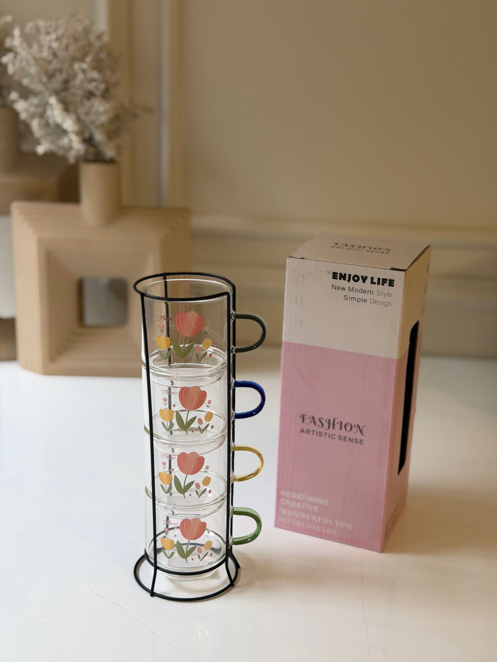 Aesthetic Glass Mug Tower