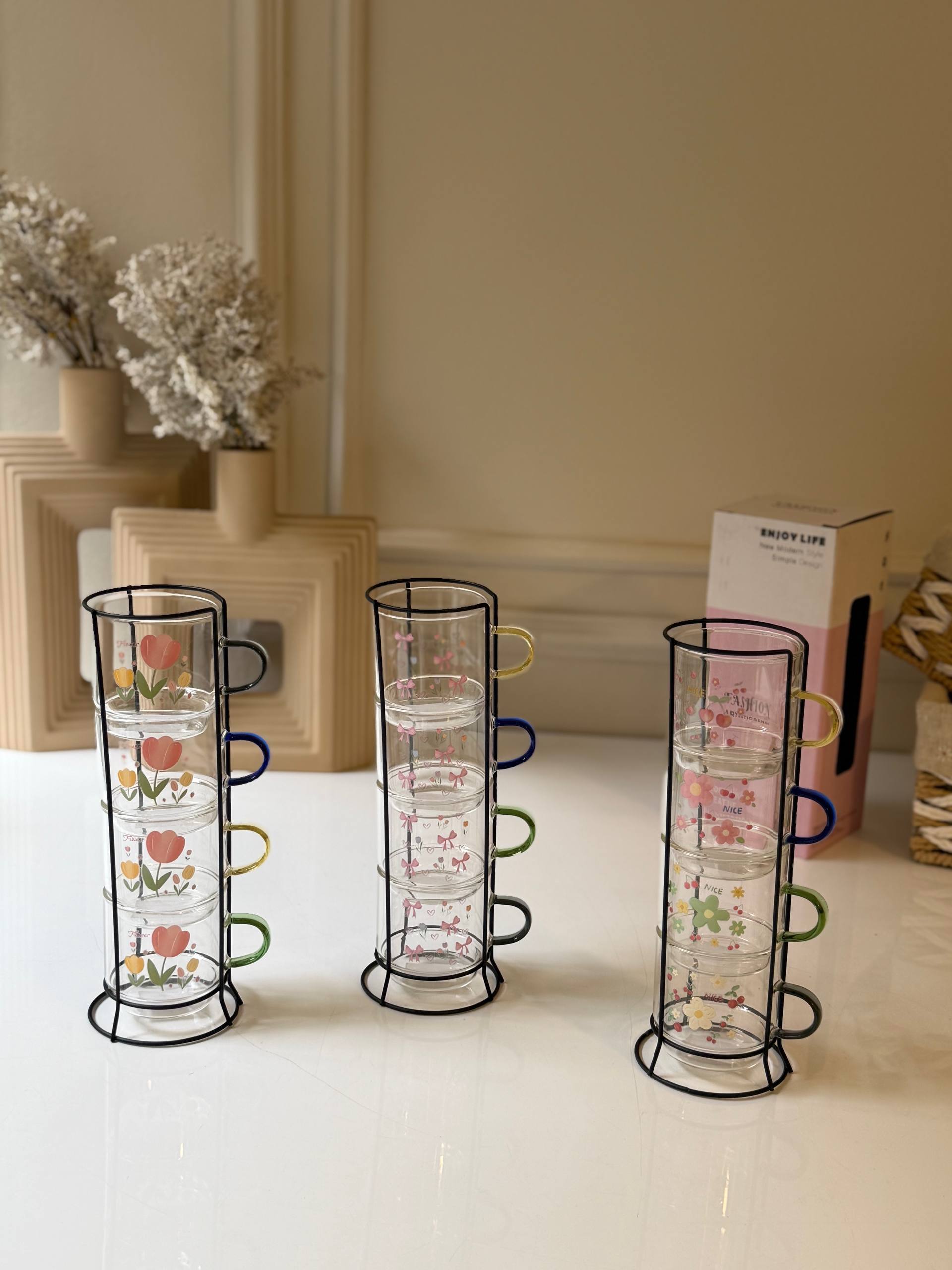 Aesthetic Glass Mug Tower