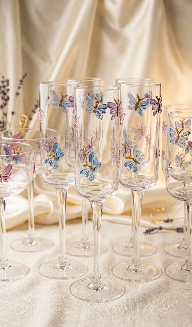 Enchanted Butterfly Glass Flute set
